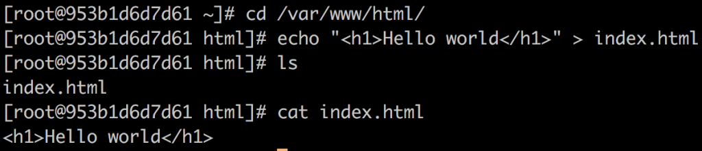 Apacheの公開用フォルダにindex.htmlファイルを作成する様子