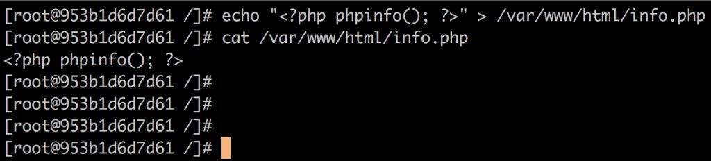 echoコマンドでphpinfoファイルを作成している様子