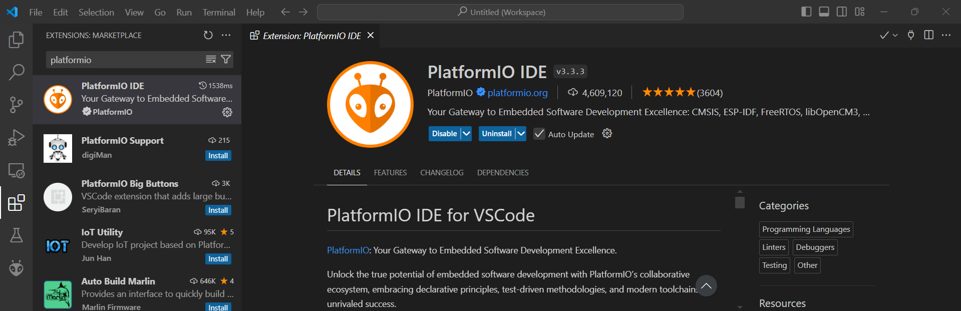 "Platform IO"をインストール