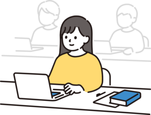 データサイエンティストのキャリアに向けて、パソコンで統計学などを学習しているイラスト