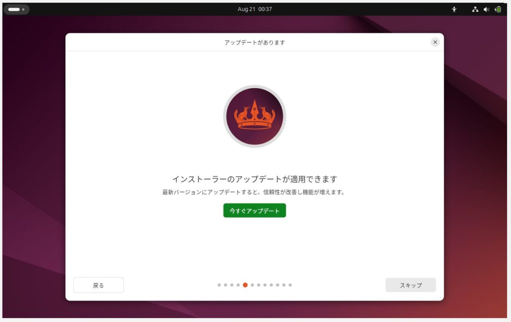 設定画面 - インストーラーのアップデートをスキップ